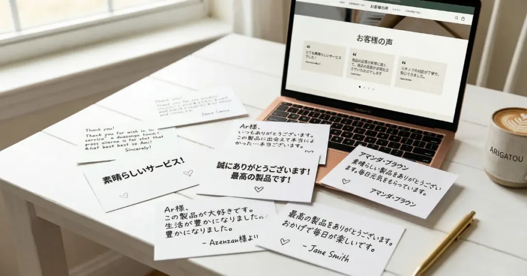 お客様の手書きアンケートとホームページの声掲載イメージ