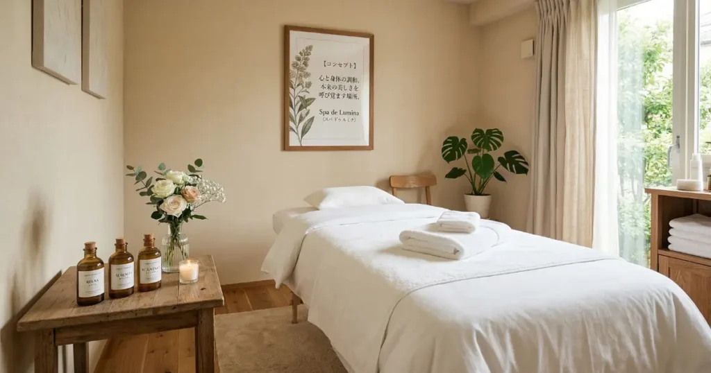清潔感と温かみのあるエステサロンの施術ルーム